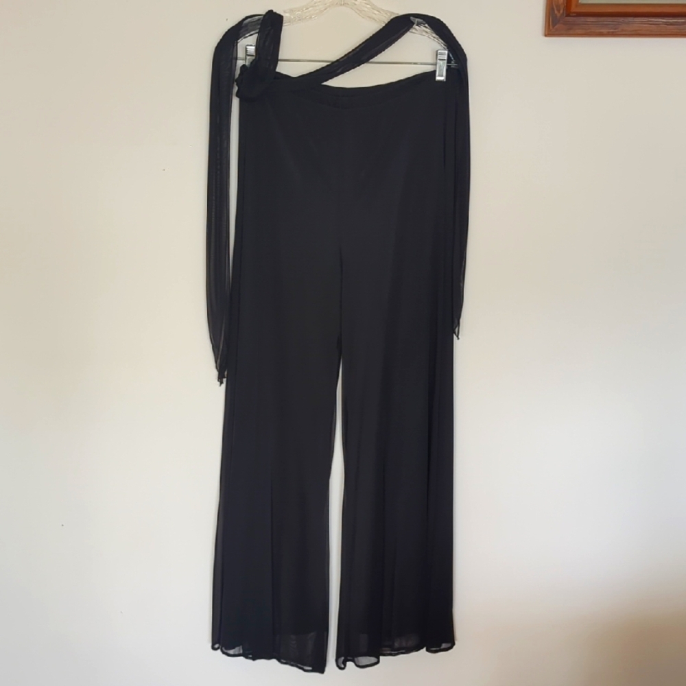 Onyx Nite Black Wide Leg Pants with Elegant Design & Side Tie by Wendye Chalin